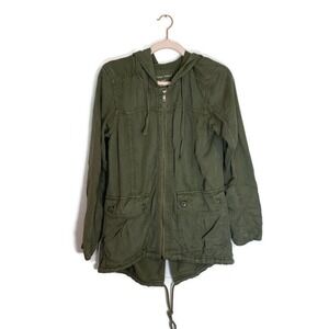 American Eagle Jacket Sz S Full Zip Army Utility Hooded Pocket Green Lightweight